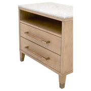 Essentials For Living Cambria 2-Drawer Nightstand ~ Natural Oak and Bianco Marble, Aged Brass Hardware