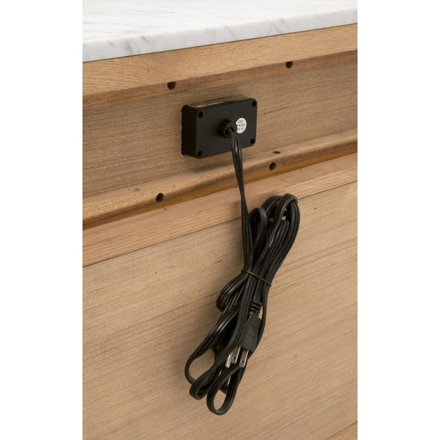 Essentials For Living Cambria 2-Drawer Nightstand ~ Natural Oak and Bianco Marble, Aged Brass Hardware