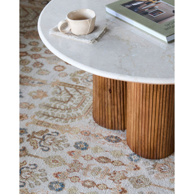 Surya Basilia Modern Ivory Marble and Mango Wood Round Coffee Table