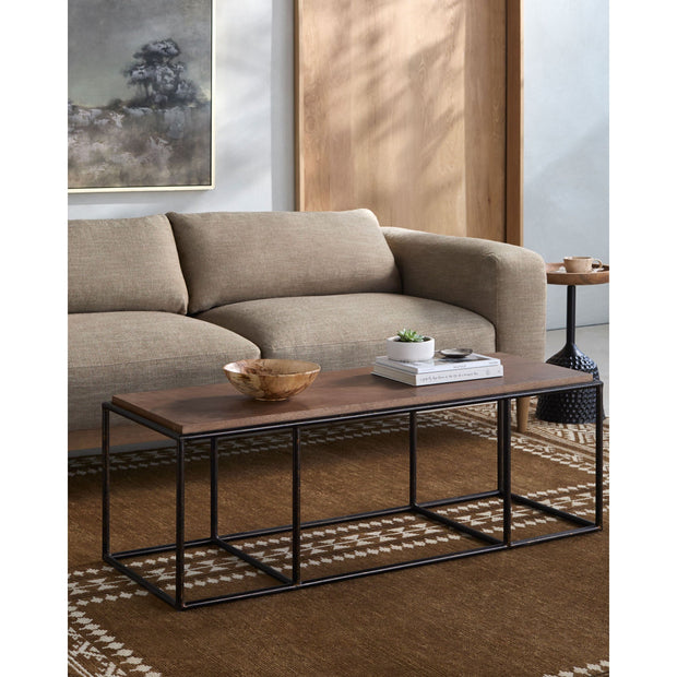 Surya Brax Modern Brown Laquered Wood and Black Iron Coffee Table