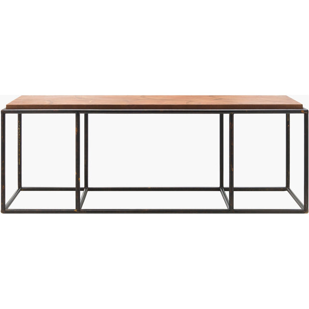 Surya Brax Modern Brown Laquered Wood and Black Iron Coffee Table