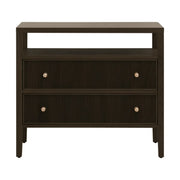 Essentials For Living Highland Open Shelf 2-Drawer Nightstand ~ Dutch Brown Oak, Brushed Brass Hardware