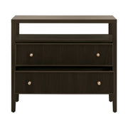 Essentials For Living Highland Open Shelf 2-Drawer Nightstand ~ Dutch Brown Oak, Brushed Brass Hardware