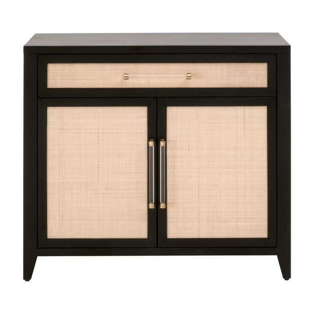 Essentials For Living Holland Media Chest ~ Brushed Black Acacia, Natural Ratten