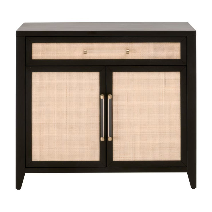 Essentials For Living Holland Media Chest ~ Brushed Black Acacia, Natural Ratten