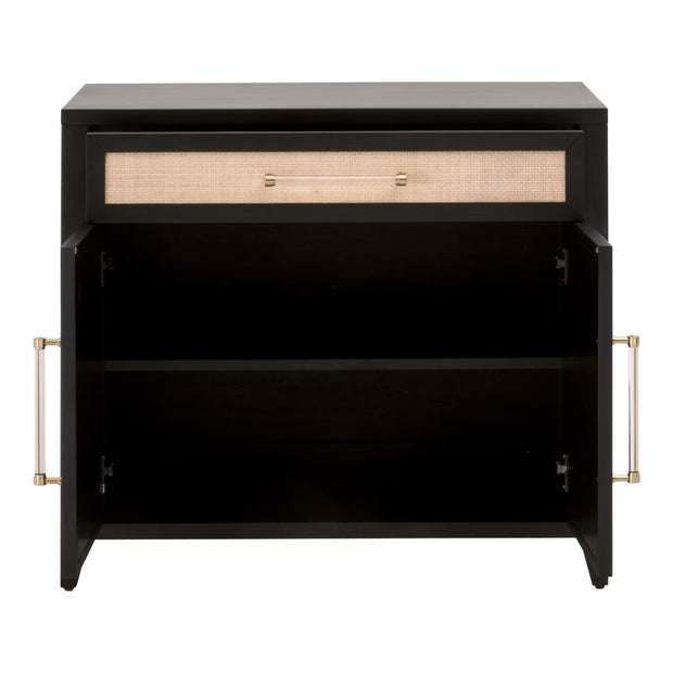 Essentials For Living Holland Media Chest ~ Brushed Black Acacia, Natural Ratten