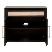 Essentials For Living Holland Media Chest ~ Brushed Black Acacia, Natural Ratten