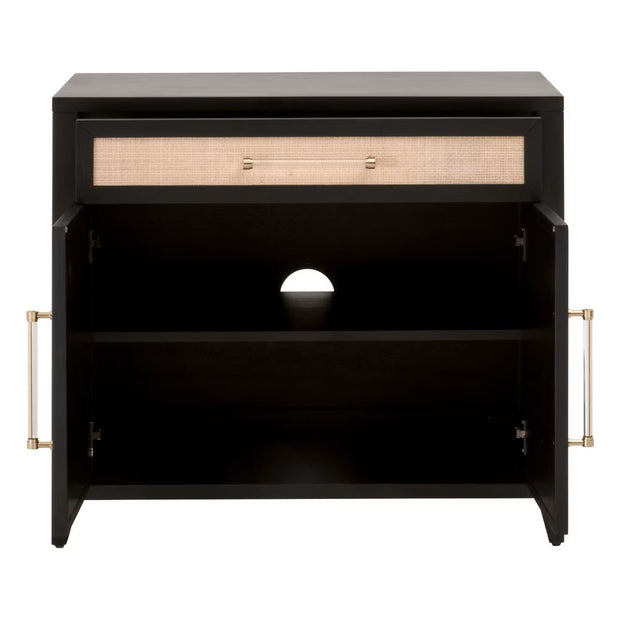 Essentials For Living Holland Media Chest ~ Brushed Black Acacia, Natural Ratten