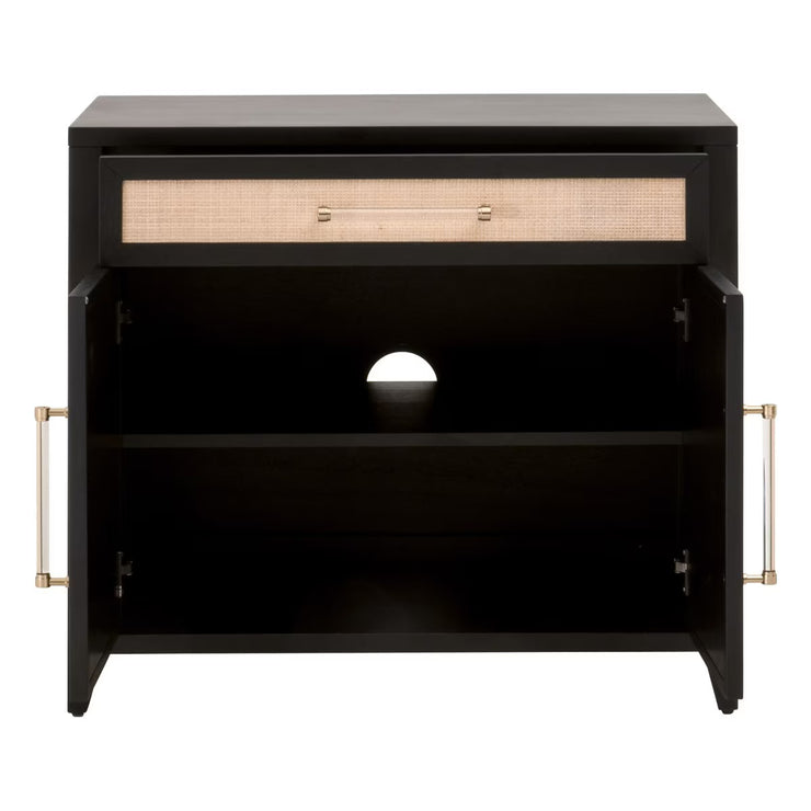 Essentials For Living Holland Media Chest ~ Brushed Black Acacia, Natural Ratten