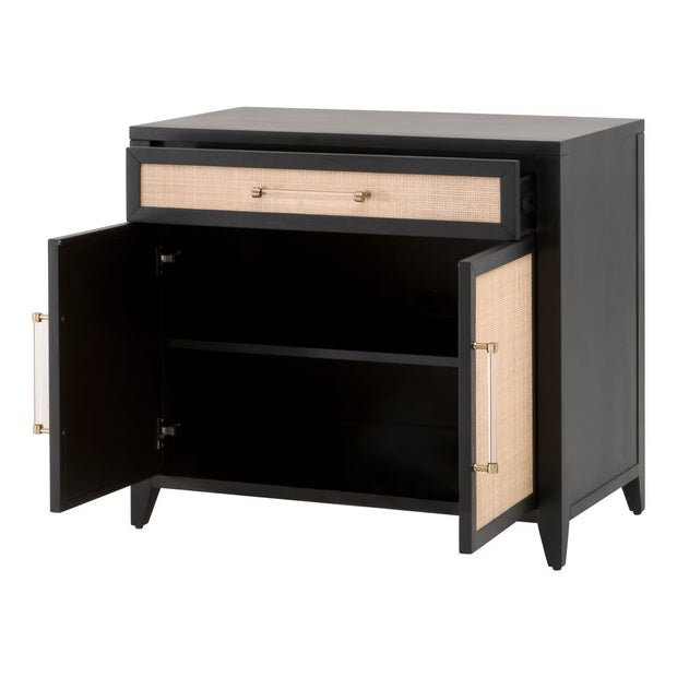 Essentials For Living Holland Media Chest ~ Brushed Black Acacia, Natural Ratten
