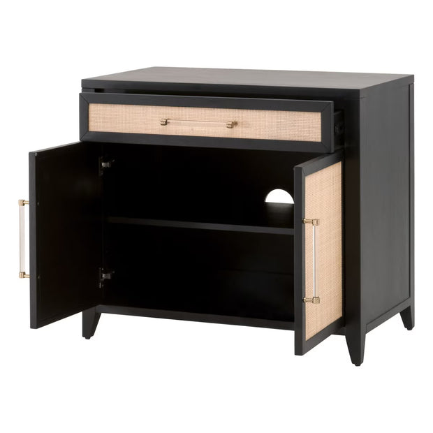 Essentials For Living Holland Media Chest ~ Brushed Black Acacia, Natural Ratten