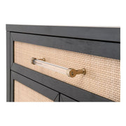 Essentials For Living Holland Media Chest ~ Brushed Black Acacia, Natural Ratten