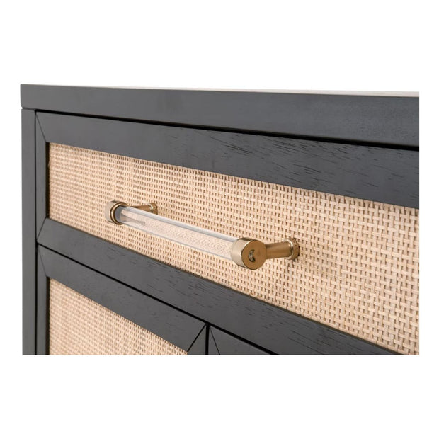 Essentials For Living Holland Media Chest ~ Brushed Black Acacia, Natural Ratten