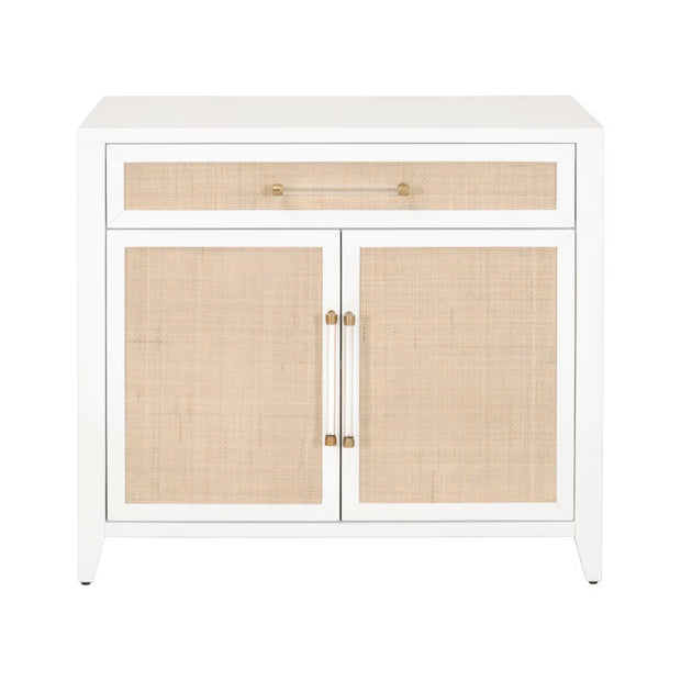 Essentials For Living Holland Media Chest~ Matte White, Natural Ratten