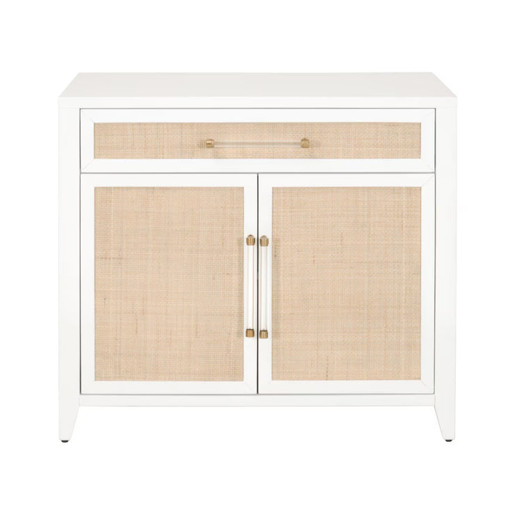 Essentials For Living Holland Media Chest~ Matte White, Natural Ratten