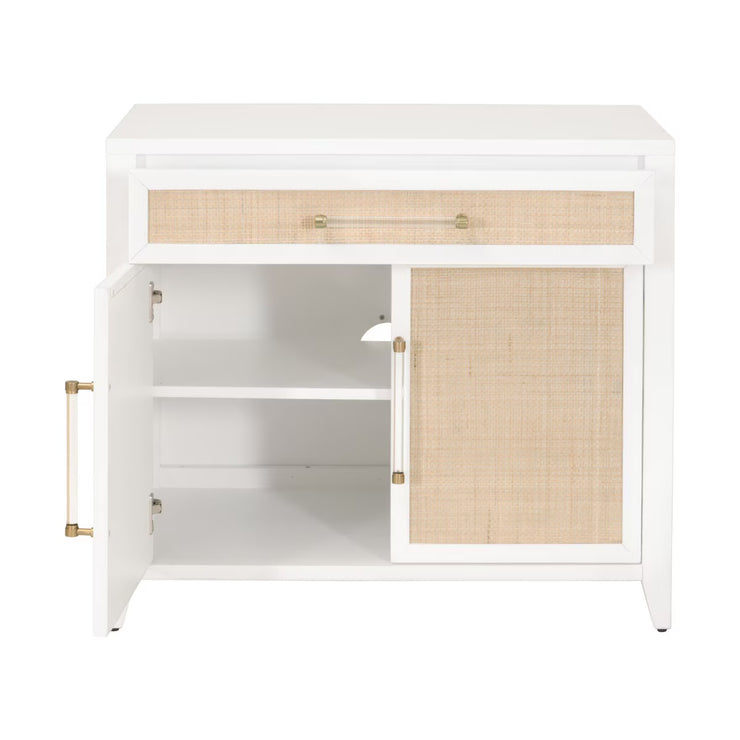 Essentials For Living Holland Media Chest~ Matte White, Natural Ratten
