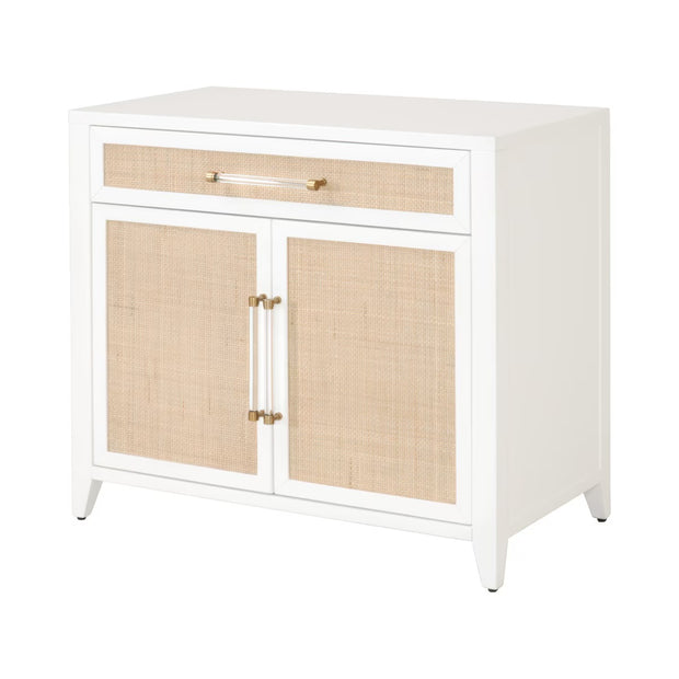 Essentials For Living Holland Media Chest~ Matte White, Natural Ratten