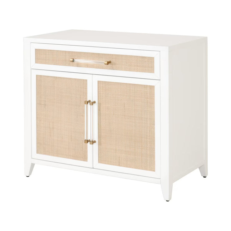 Essentials For Living Holland Media Chest~ Matte White, Natural Ratten