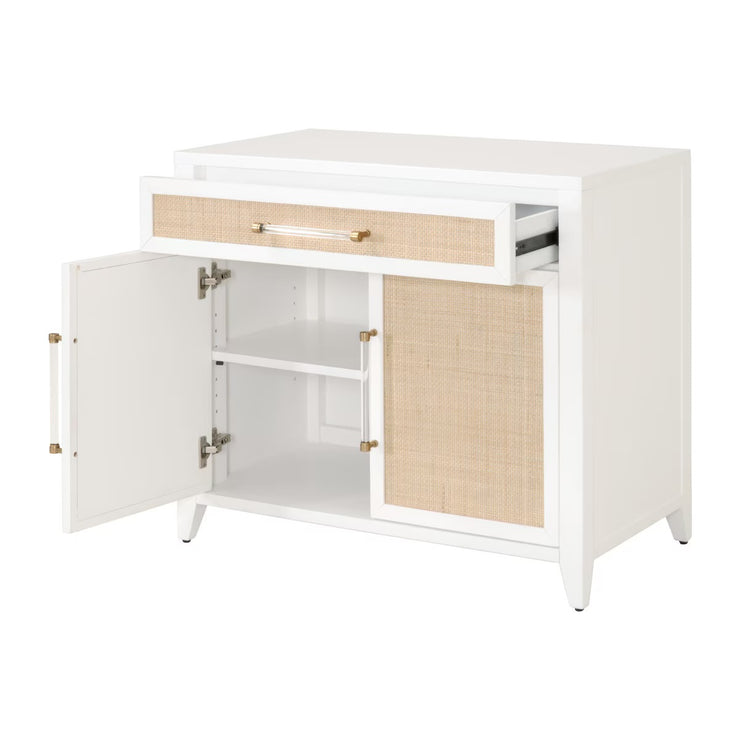 Essentials For Living Holland Media Chest~ Matte White, Natural Ratten