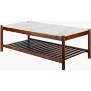 Surya Guapa Modern Cream Marble and Brushed Acacia Wood Coffee Table