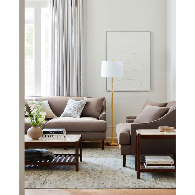 Surya Guapa Modern Cream Marble and Brushed Acacia Wood Coffee Table