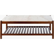 Surya Guapa Modern Cream Marble and Brushed Acacia Wood Coffee Table