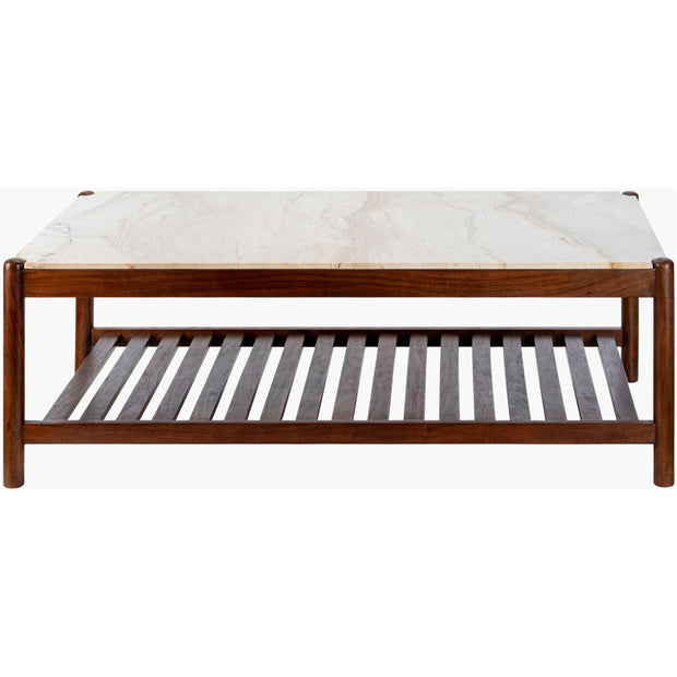 Surya Guapa Modern Cream Marble and Brushed Acacia Wood Coffee Table
