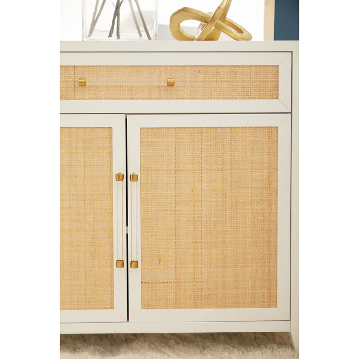 Essentials For Living Holland Media Chest~ Matte White, Natural Ratten