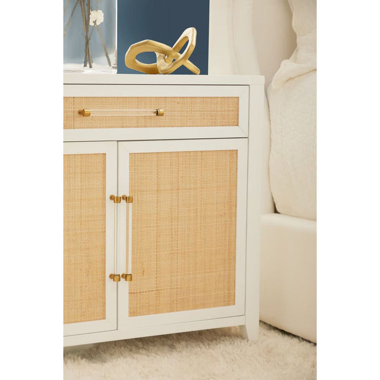 Essentials For Living Holland Media Chest~ Matte White, Natural Ratten