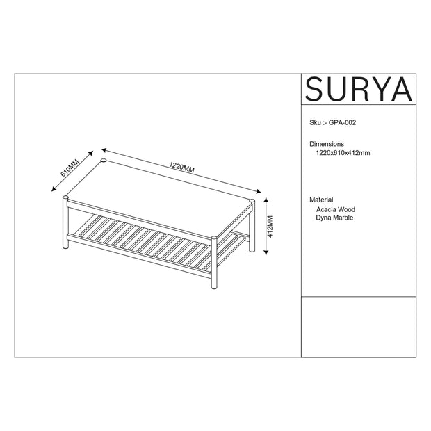 Surya Guapa Modern Cream Marble and Brushed Acacia Wood Coffee Table