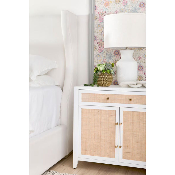 Essentials For Living Holland Media Chest~ Matte White, Natural Ratten