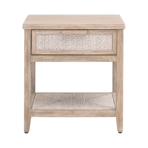 Essentials For Living Malay 1-Drawer Nightstand ~ White Wash Abaca Rope, Natural Gray Mahogany