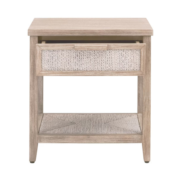 Essentials For Living Malay 1-Drawer Nightstand ~ White Wash Abaca Rope, Natural Gray Mahogany
