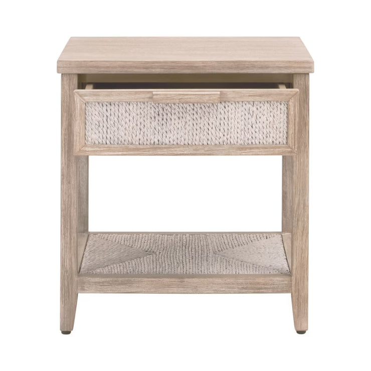Essentials For Living Malay 1-Drawer Nightstand ~ White Wash Abaca Rope, Natural Gray Mahogany