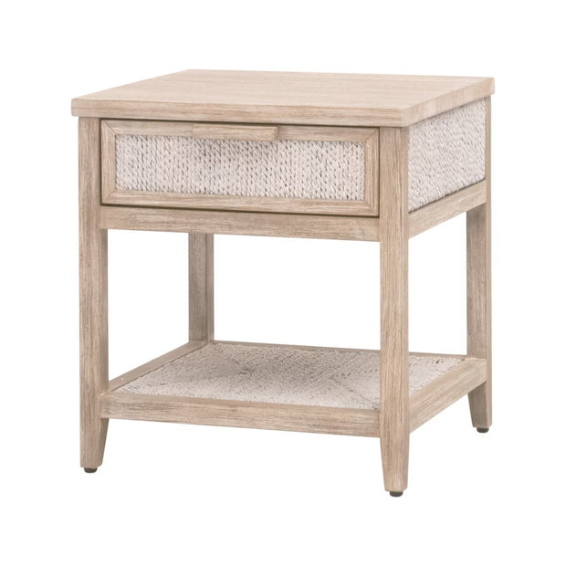 Essentials For Living Malay 1-Drawer Nightstand ~ White Wash Abaca Rope, Natural Gray Mahogany
