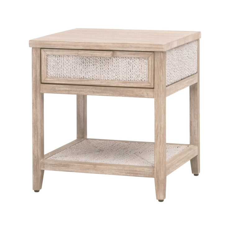 Essentials For Living Malay 1-Drawer Nightstand ~ White Wash Abaca Rope, Natural Gray Mahogany