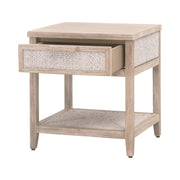Essentials For Living Malay 1-Drawer Nightstand ~ White Wash Abaca Rope, Natural Gray Mahogany