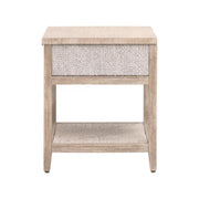 Essentials For Living Malay 1-Drawer Nightstand ~ White Wash Abaca Rope, Natural Gray Mahogany