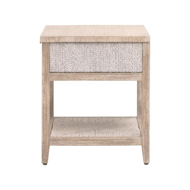 Essentials For Living Malay 1-Drawer Nightstand ~ White Wash Abaca Rope, Natural Gray Mahogany