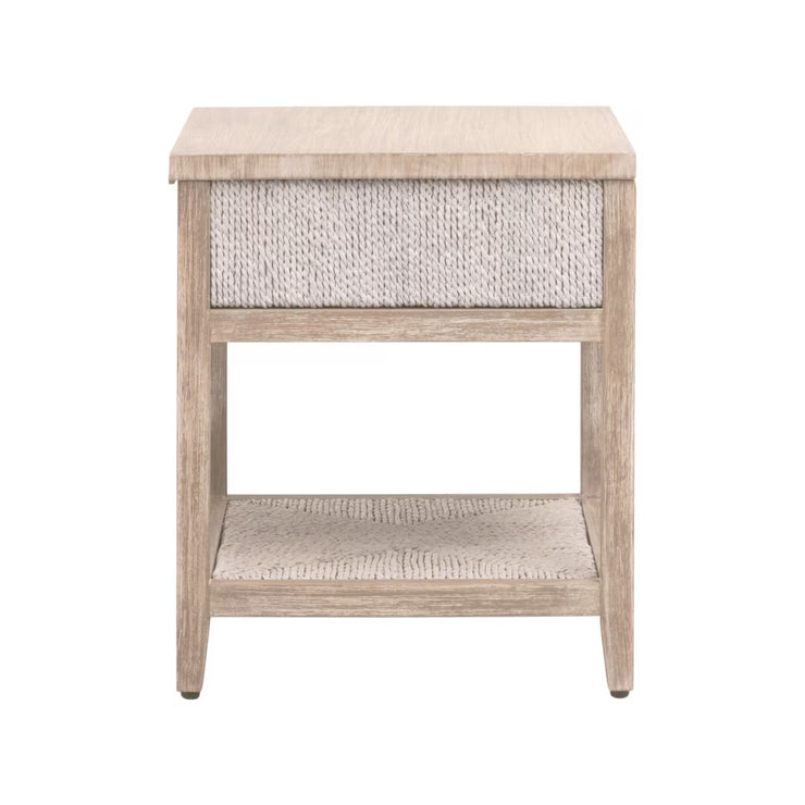 Essentials For Living Malay 1-Drawer Nightstand ~ White Wash Abaca Rope, Natural Gray Mahogany