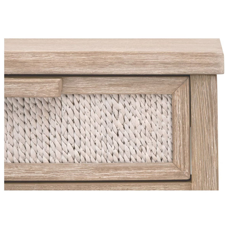 Essentials For Living Malay 1-Drawer Nightstand ~ White Wash Abaca Rope, Natural Gray Mahogany