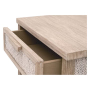 Essentials For Living Malay 1-Drawer Nightstand ~ White Wash Abaca Rope, Natural Gray Mahogany