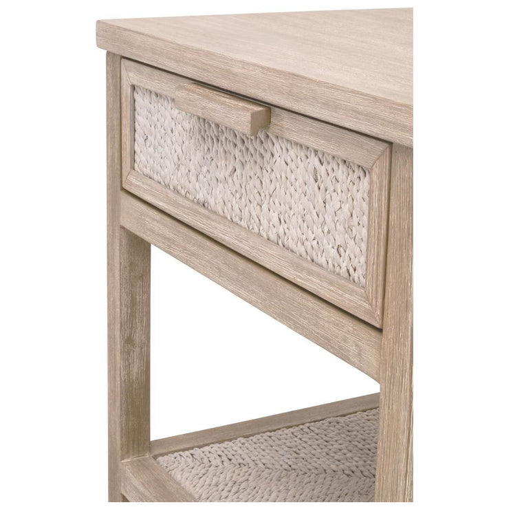 Essentials For Living Malay 1-Drawer Nightstand ~ White Wash Abaca Rope, Natural Gray Mahogany