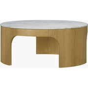 Surya Planar Modern White Marble and Stained Oak Coffee Table
