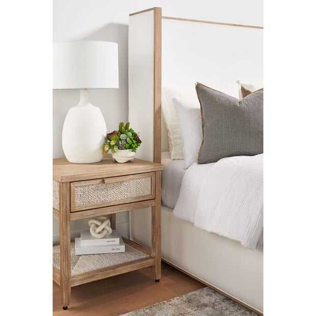 Essentials For Living Malay 1-Drawer Nightstand ~ White Wash Abaca Rope, Natural Gray Mahogany