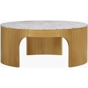 Surya Planar Modern White Marble and Stained Oak Coffee Table