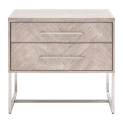 Essentials For Living Mosaic  2-Drawer Nightstand~ Natural Gray Acacia, Brushed Stainless Steel Hardware