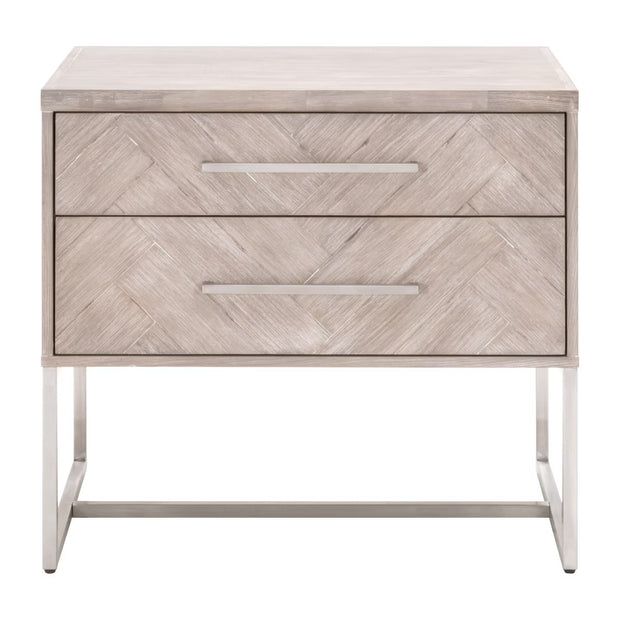 Essentials For Living Mosaic  2-Drawer Nightstand~ Natural Gray Acacia, Brushed Stainless Steel Hardware