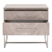 Essentials For Living Mosaic  2-Drawer Nightstand~ Natural Gray Acacia, Brushed Stainless Steel Hardware