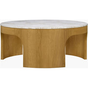 Surya Planar Modern White Marble and Stained Oak Coffee Table